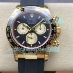 Super Clone 1:1 Rolex Gold Daytona Black Face Gain Weight QF 4131 Watch Rubber Strap 